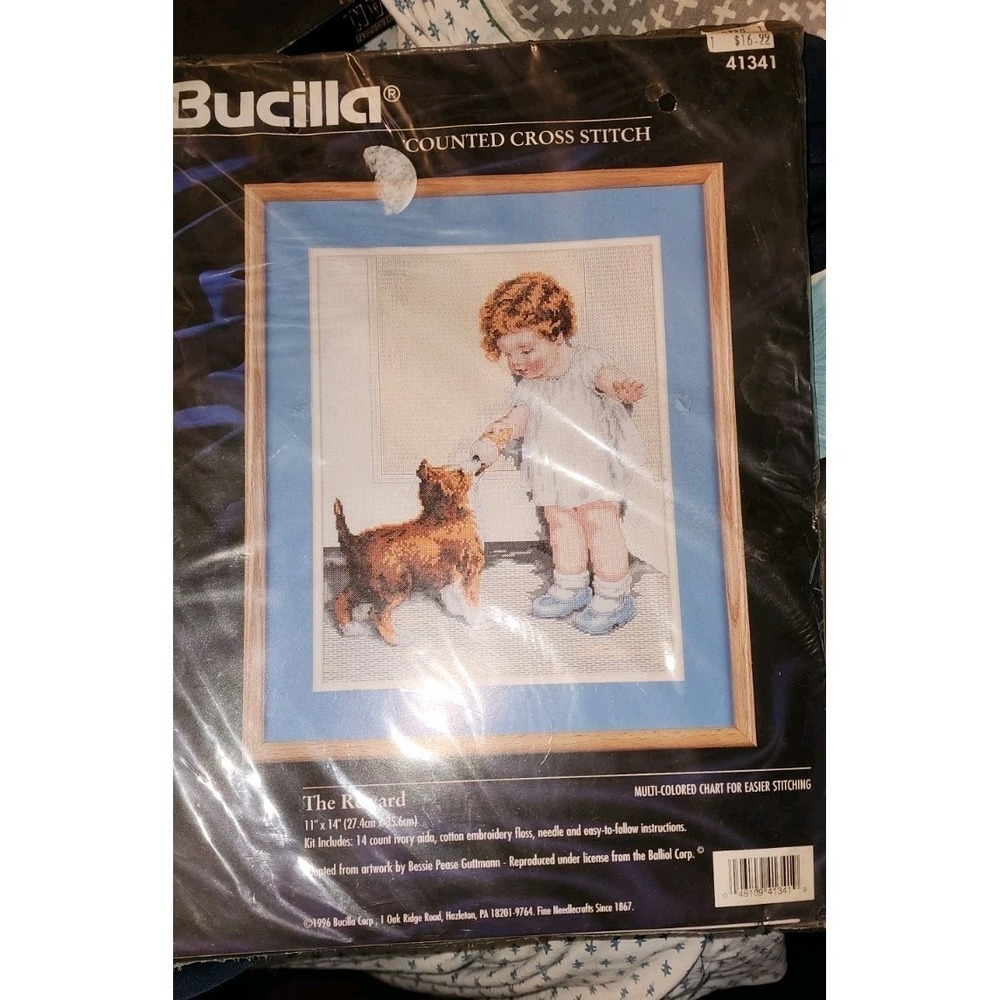 Bucilla Jessie Pease Gutman Baby Feeding Collie Dog Cross Stitch Kit The Reward